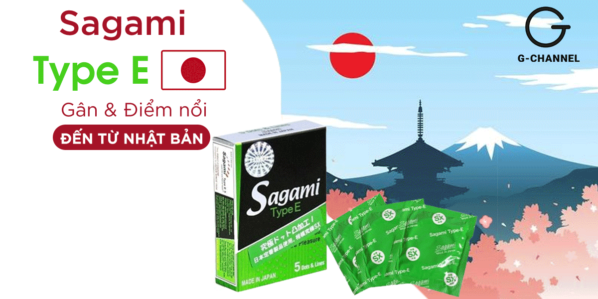 Bao cao su Sagami Type E Gân Nổi Siêu Mỏng Hộp 5 Cái Kích Thích