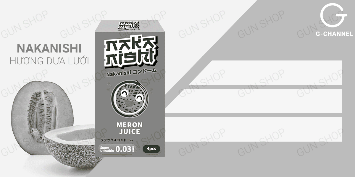 Bao cao su Nakanishi siêu mỏng 0.03mm hương dưa lưới thơm mát hộp 4 cái