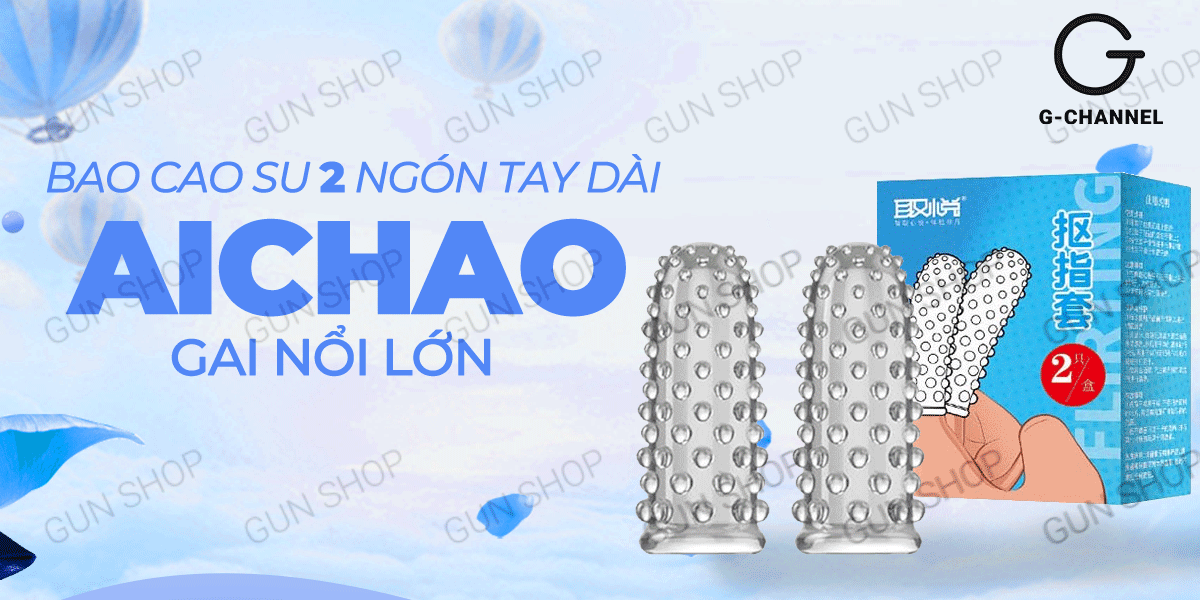 Bao cao su 2 ngón tay dài Aichao gai nổi lớn hộp 2 cái kích thích Bao cao su 2 ngón tay dài Aichao gai nổi lớn hộp 2 cái kích thích