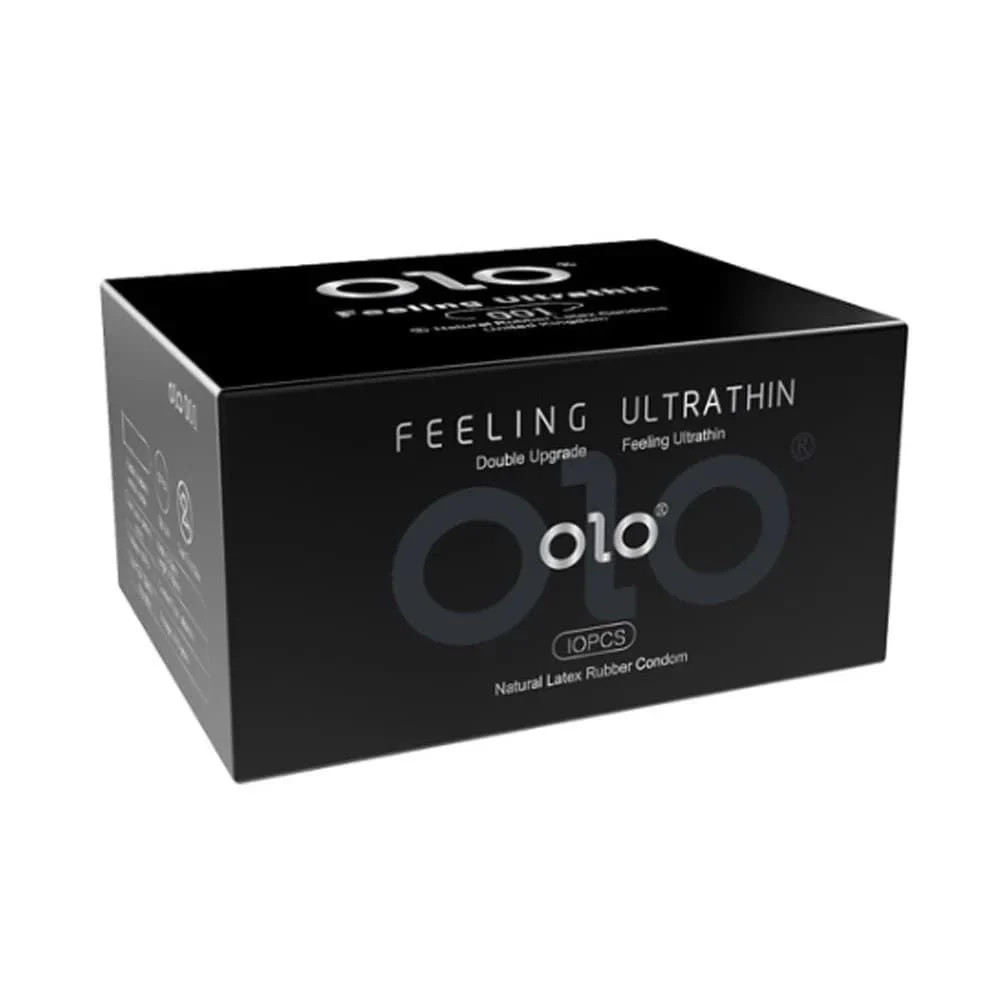 Bao cao su siêu mỏng OLO 0.01 đen hương vani hộp 10 cái thoải mái an toàn 