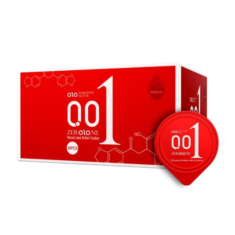 Bao cao su OLO 0.01 Đỏ Siêu mỏng nóng ấm Hộp 10 cái Trải nghiệm mới 