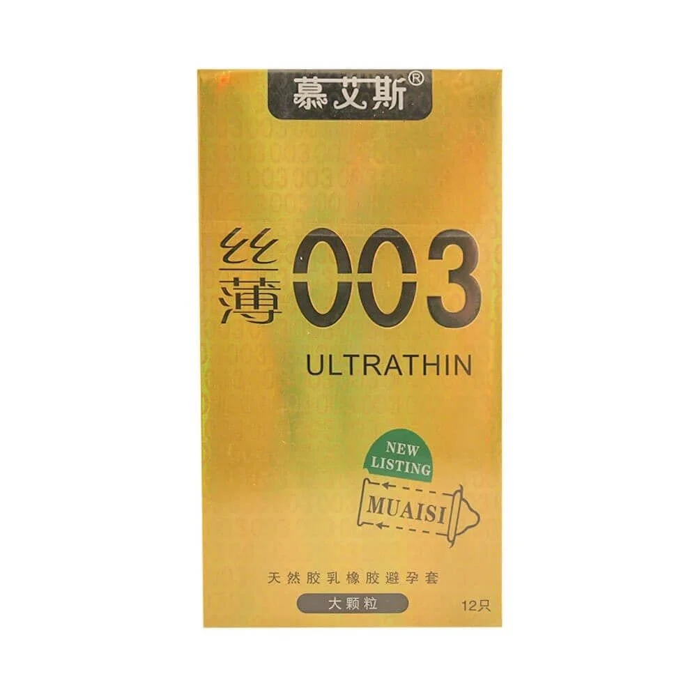 Bao cao su Muaisi 0.03 Ultrathin vàng siêu mỏng có hạt kéo dài thời gian 