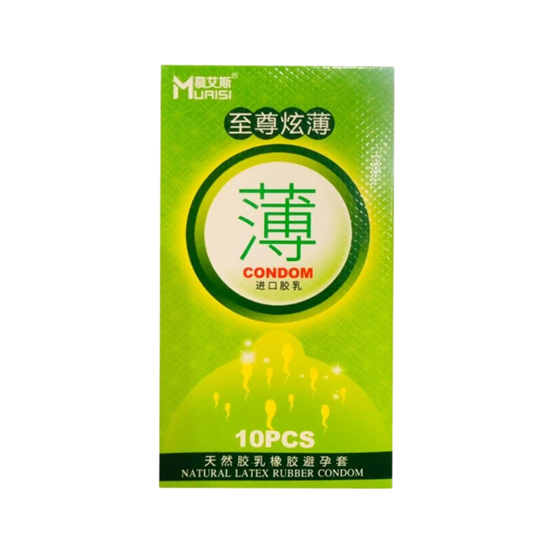  Bỏ sỉ Bao cao su Muaisi Xanh Lá - Siêu mỏng hương dâu - Hộp 10 cái  cao cấp 