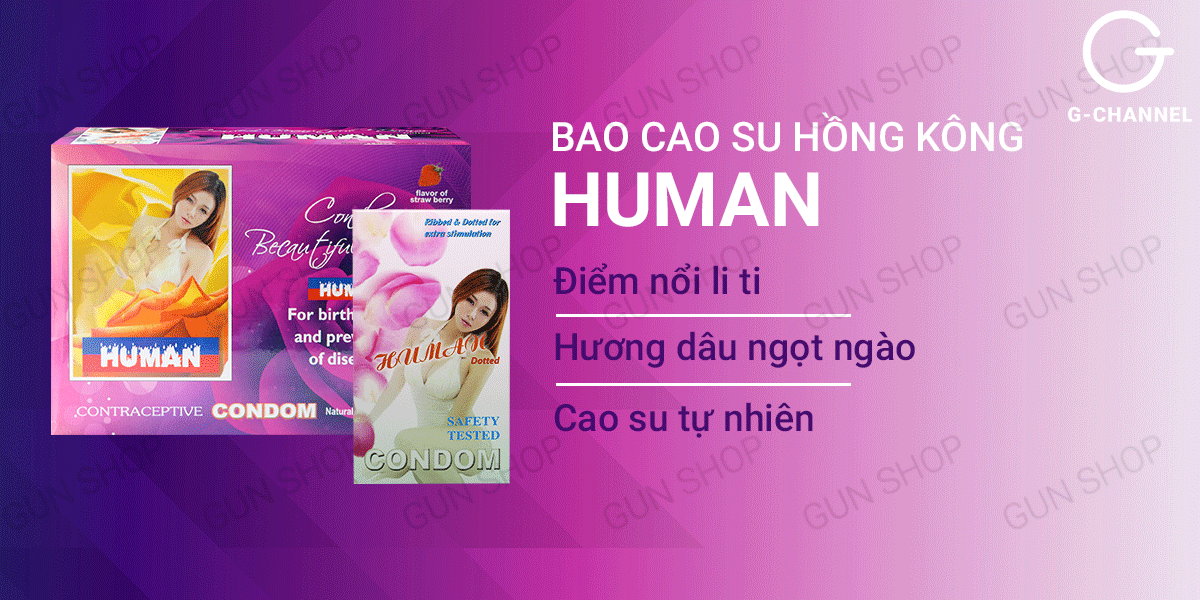 Bao cao su Human điểm nổi hương dâu ngọt ngào hộp 120 cái