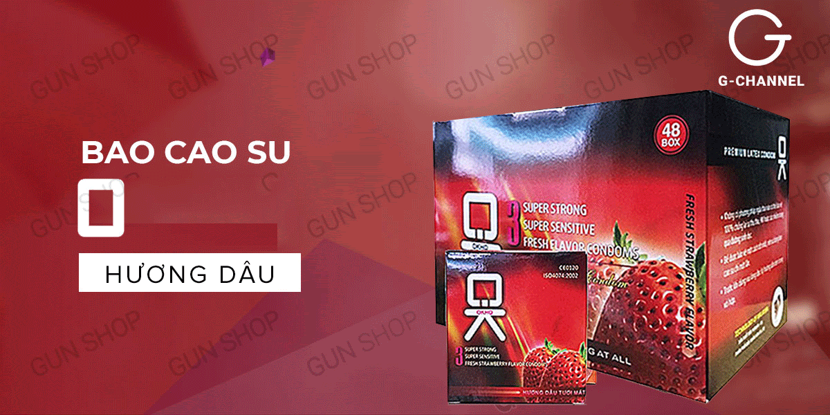 Đại lý Bao cao su OKHQ hương dâu - Hộp 144 cái  cao cấp