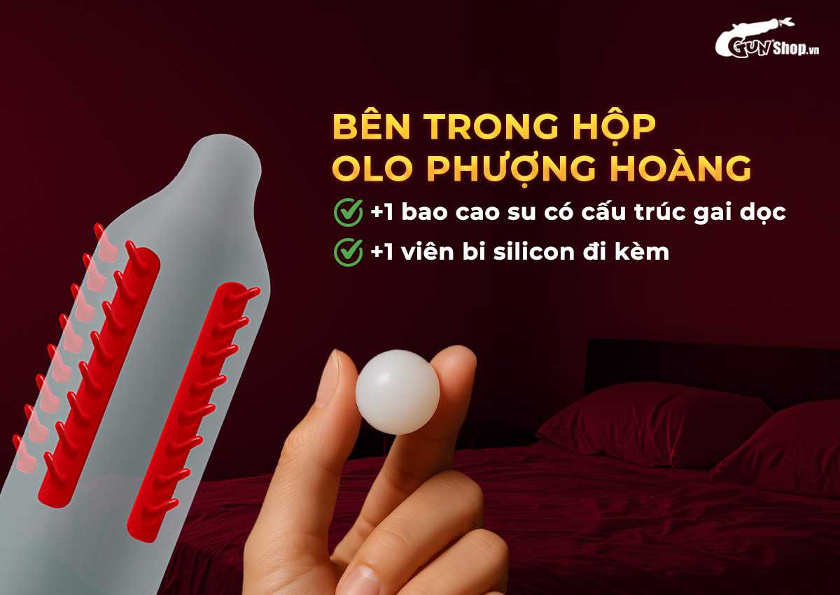  Sỉ Bao cao su OLO Phượng hoàng - Gai đứng - Hộp 1 cái + 1 bi silicon nhập khẩu