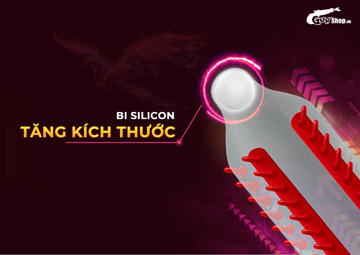  Sỉ Bao cao su OLO Phượng hoàng - Gai đứng - Hộp 1 cái + 1 bi silicon nhập khẩu