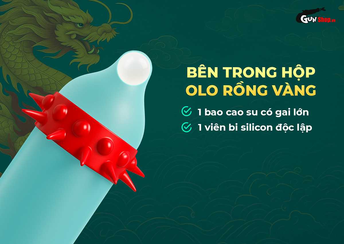  Bán Bao cao su OLO Rồng vàng - Gai bi vòng - Hộp 1 cái + 1 bi silicon nhập khẩu