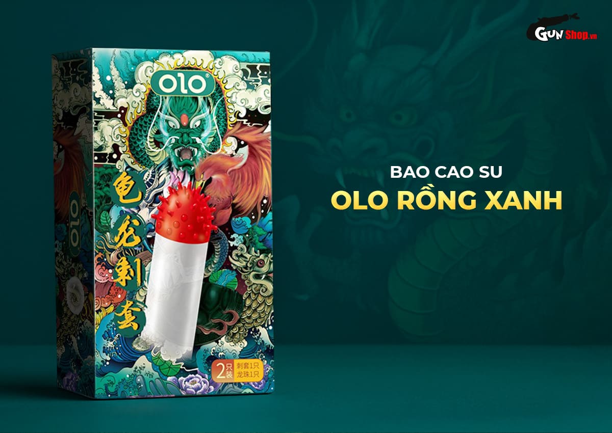 OLO Green Dragon Textured Condom 1pc with Silicone Bead