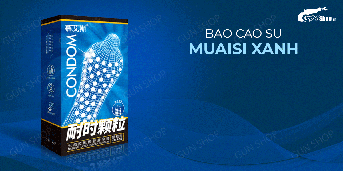 Bao Cao Su Muaisi Xanh Dương Nhiều Gai Kích Thích Hộp 10