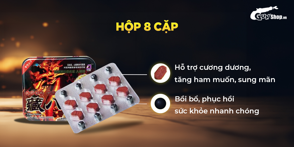Viên uống cương dương tăng sinh lý Rồng nâu Tibet Babao hộp 8 cặp Viên uống cương dương tăng sinh lý Rồng nâu Tibet Babao hộp 8 cặp