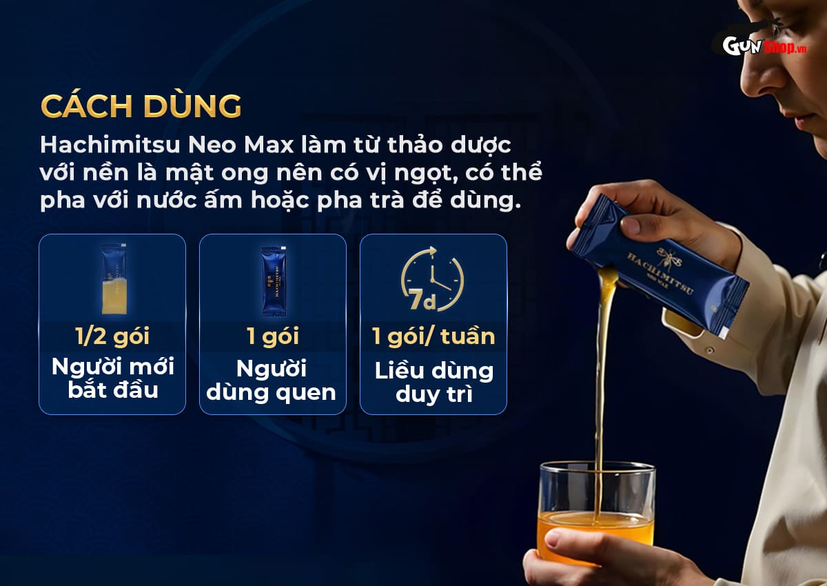 Kho sỉ Tinh chất Hachimitsu Neo Max - Tăng cường sinh lý nam giới - 1 gói cao cấp Kho sỉ Tinh chất Hachimitsu Neo Max - Tăng cường sinh lý nam giới - 1 gói cao cấp