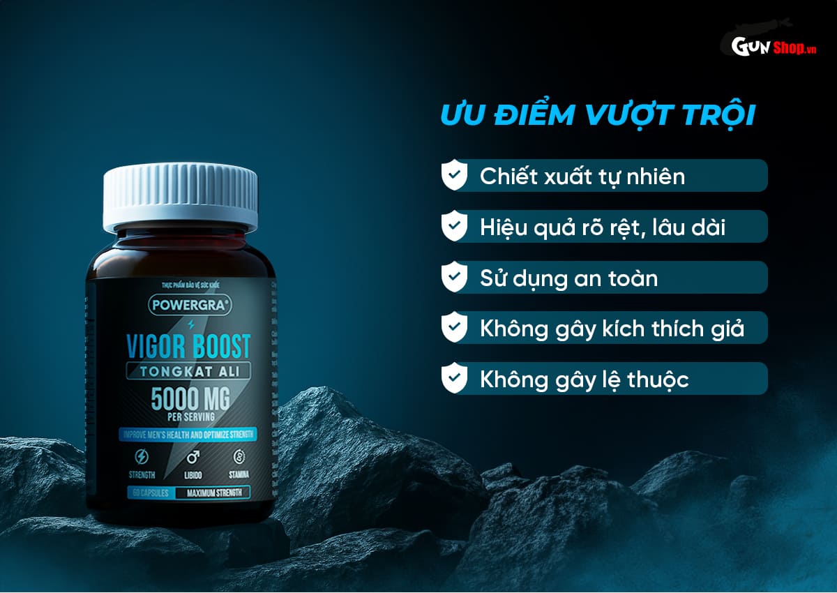 Powergra Vigor Boost TongKat Ali 60 viên tăng cường sinh lý nam mạnh mẽ