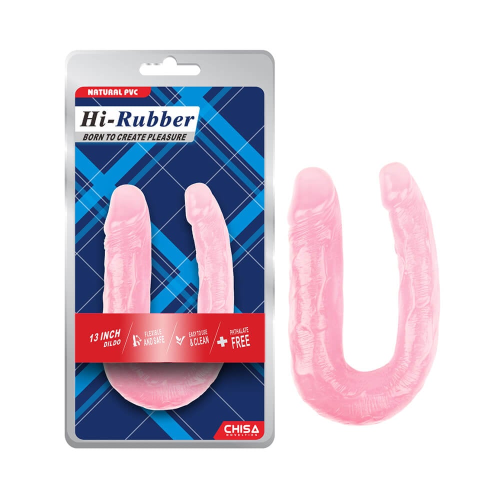Dương vật giả 2 đầu Chisa Hi-Rubber 13 inch hồng pastel 