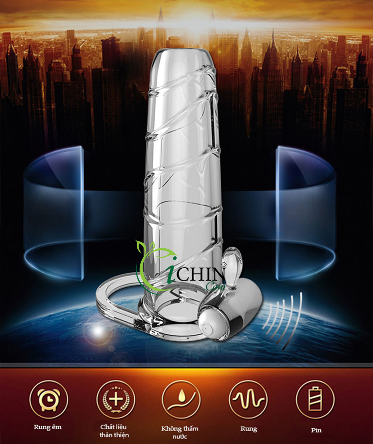 Remote Vibrating Open-Head Dildo Condom with Strap