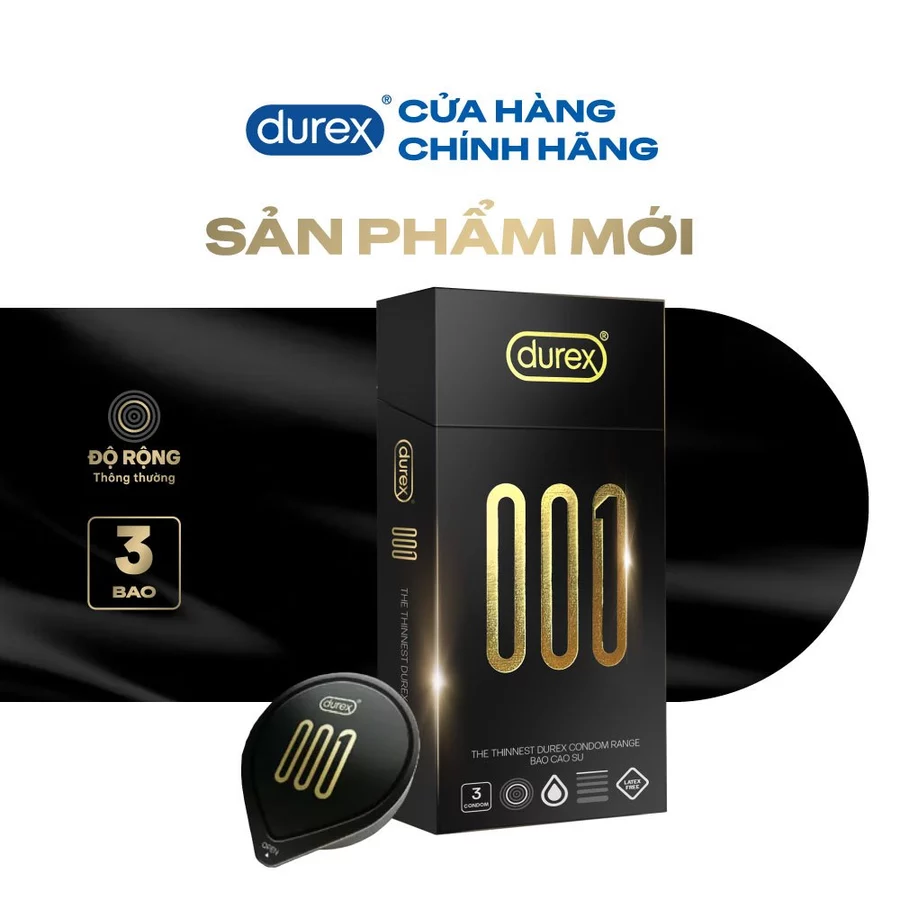 Bao cao su Durex 001 siêu mỏng hộp 3 cái hiệu quả an toàn