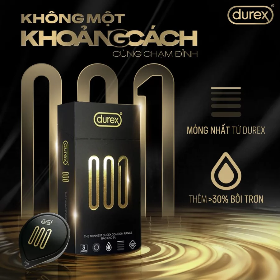 Bao cao su Durex 001 siêu mỏng hộp 3 cái hiệu quả an toàn