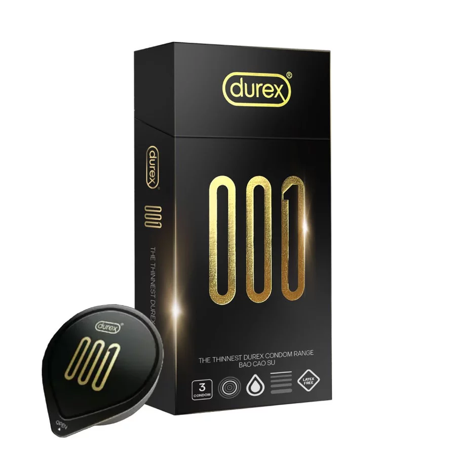 Bao cao su Durex 001 siêu mỏng hộp 3 cái hiệu quả an toàn