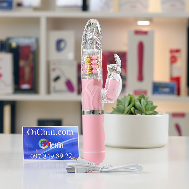 Pink Rabbit Penis rung xoay đa chế độ pin sạc silicon an toàn
