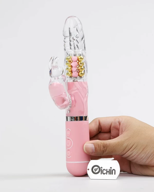 Pink Rabbit Penis rung xoay đa chế độ pin sạc silicon an toàn
