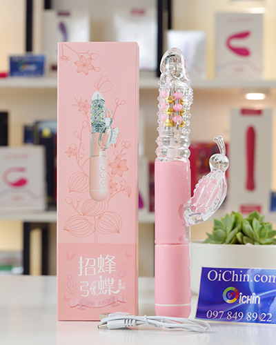 Pink Butterfly dương vật pin sạc rung xoay thụt đa năng cao cấp