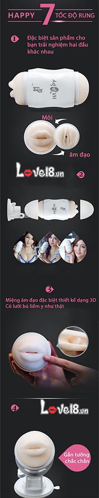 Cốc thủ dâm Happy 2 đầu rung xoay 180 độ cực đã