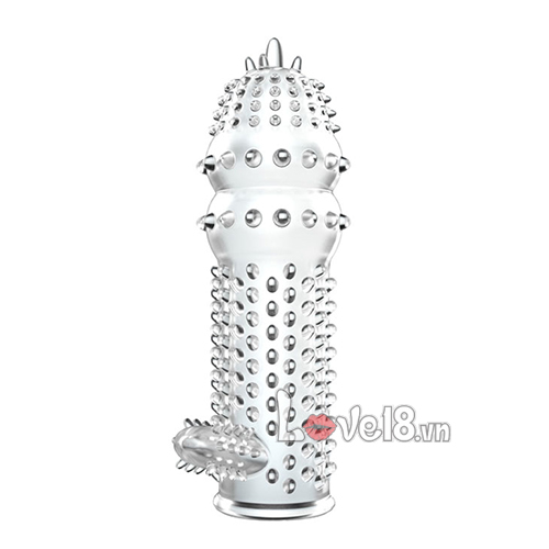 Transparent Super Spiked Sleeve With Extra Branch For Double Stimulation