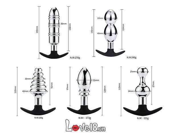 Bộ 5 phích cắm hậu môn kim loại silicone Kích thích mạnh Mua ngay