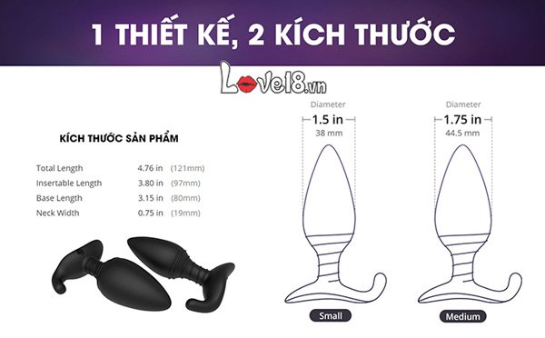 Kích thước của phích cắm hậu môn có rung Lovense Hush HUSH1