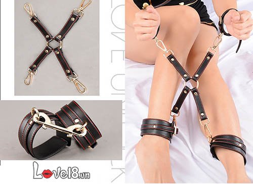 Bộ Dụng Cụ Bạo Dâm Da PU Cao Cấp Màu Đỏ Đen - Kích Thích