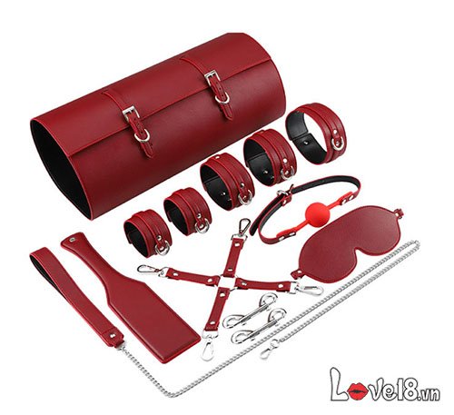 Bộ Dụng Cụ Bạo Dâm Da PU Cao Cấp Đỏ Đen Kích Thích