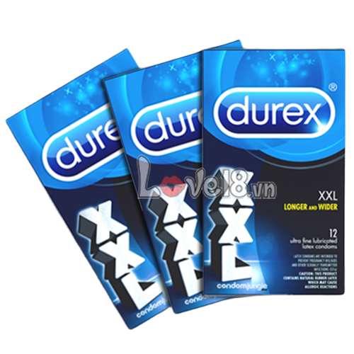 Bao cao su Durex XXL size lớn trơn mượt kéo dài quan hệ hộp 12 