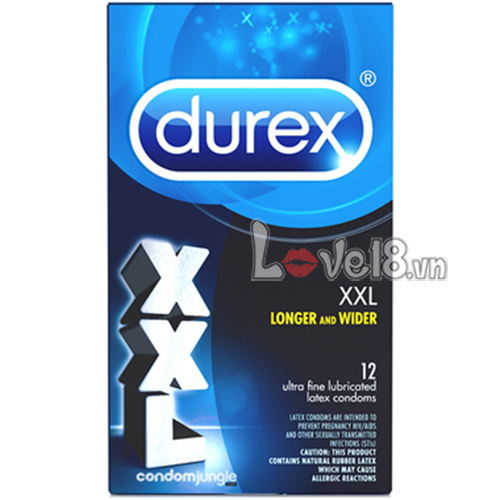 Bao cao su Durex XXL size lớn hộp 12 cái bôi trơn kéo dài quan hệ