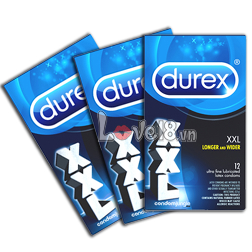 Bao cao su Durex XXL size lớn hộp 12 cái bôi trơn kéo dài quan hệ