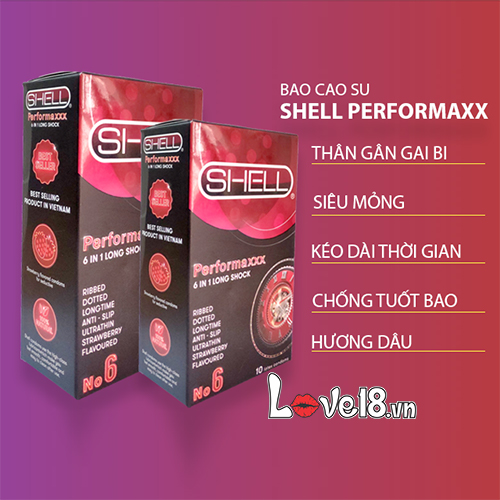 Bao cao su Shell Premium 6in1 hương dâu kéo dài chống tuột