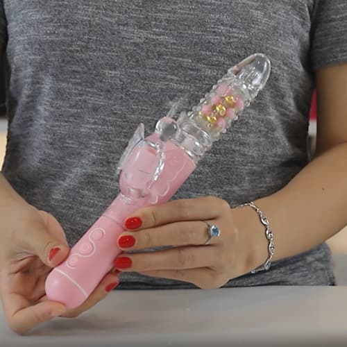 Hỗ trợ sinh lý nữ, dương vật giả rung xoay, pin sạc tiện lợi Pink Butterfly