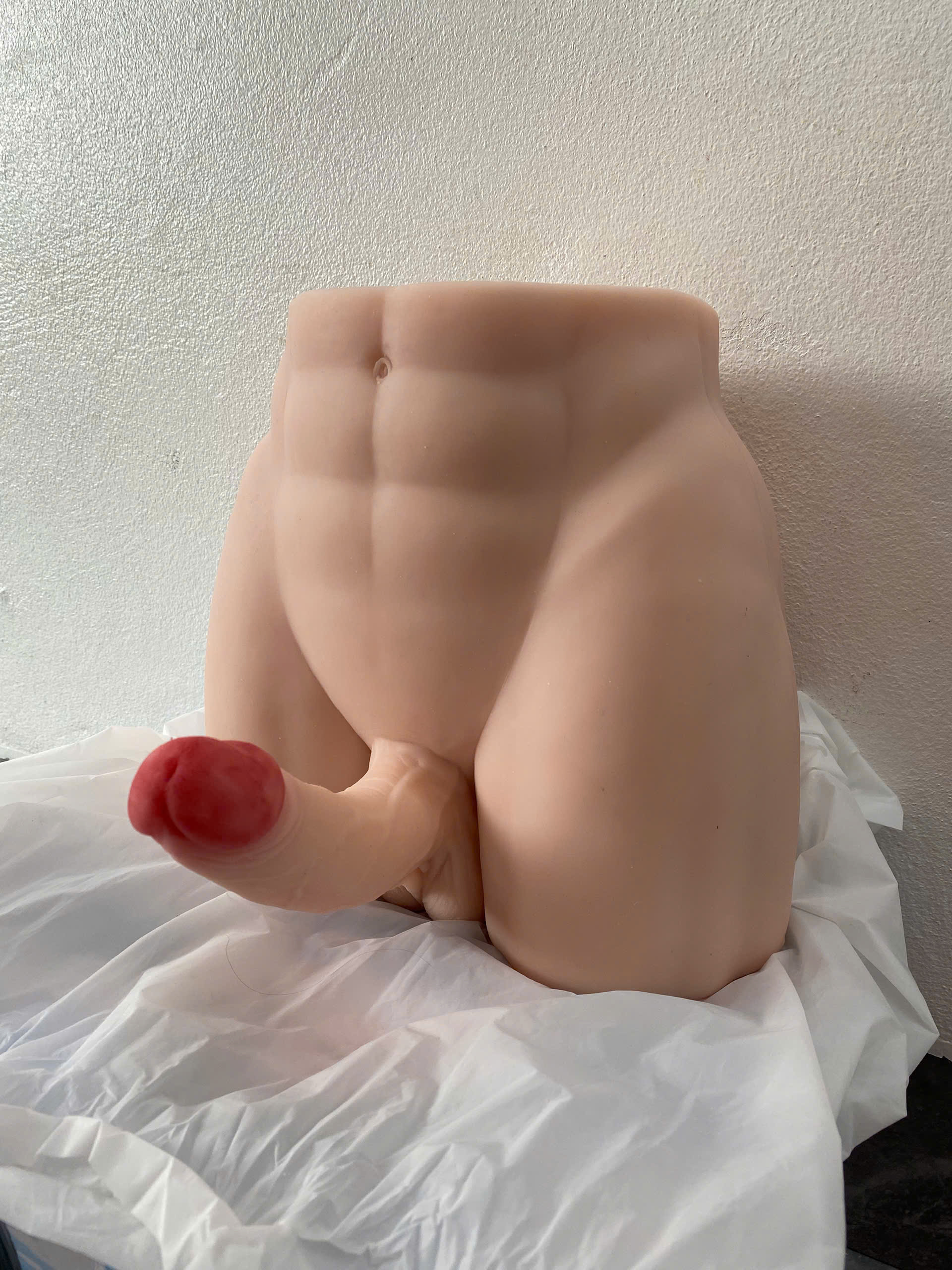 Male Butt with Flexible Silicone Soft Curved Dildo Realistic Toy