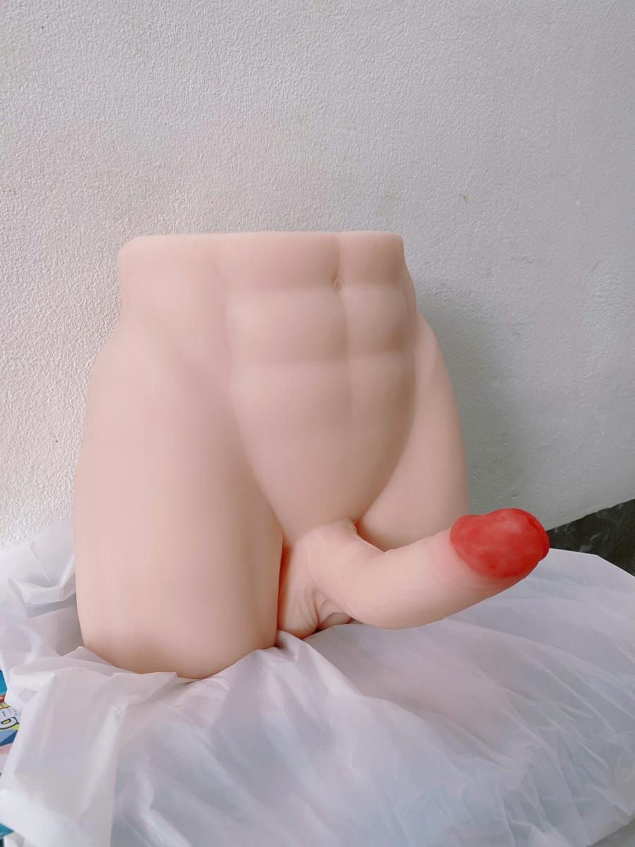 Male Butt with Flexible Silicone Soft Curved Dildo Realistic Toy