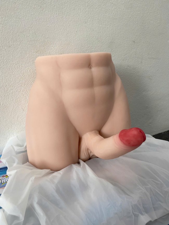 Male Butt with Flexible Silicone Soft Curved Dildo Realistic Toy