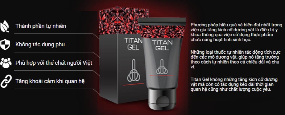 Titan gel tăng kích thước dương vật hiệu quả an toàn chất lượng