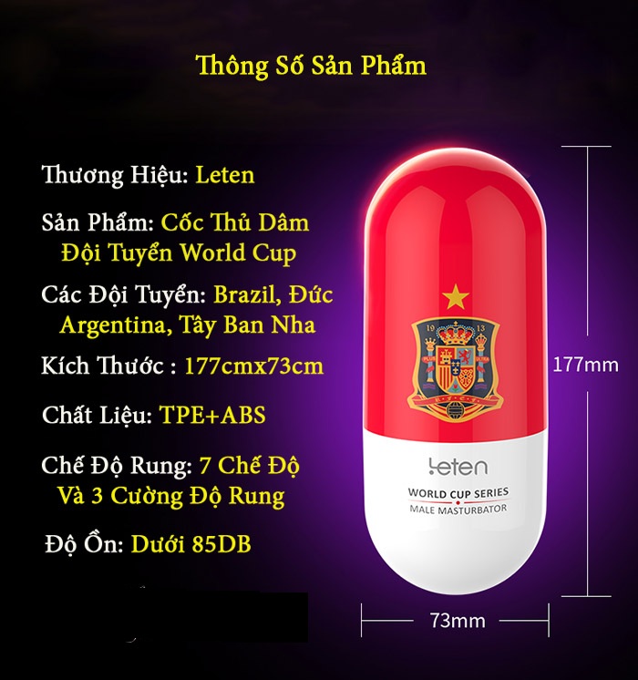 Cốc thủ dâm Leten Football rung mạnh sạc điện tiện lợi