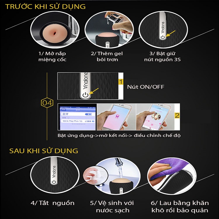 Cốc thủ dâm cao cấp 3D Nalone rung Bluetooth mát xa sinh lý nam hiệu quả