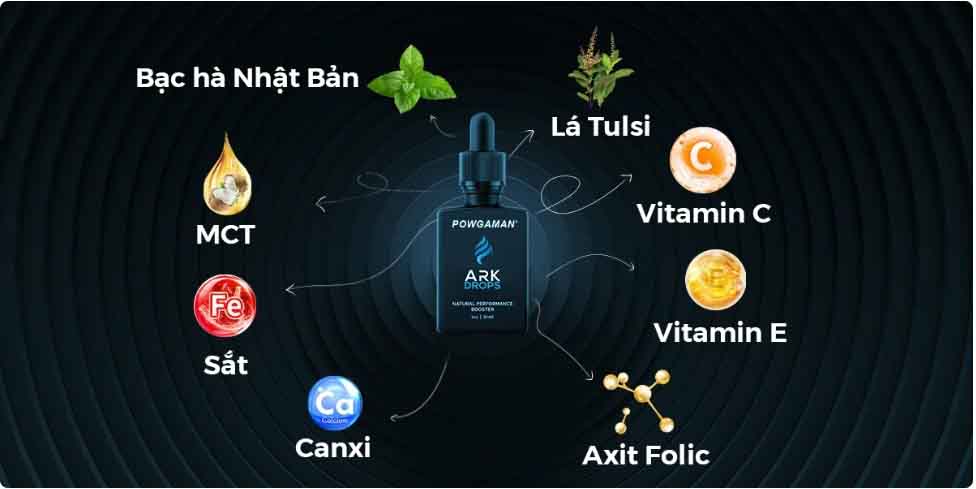 Tinh chất Powgaman Ark Drops tăng hưng phấn phục hồi cơ bắp tinh thần