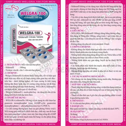 Welgra 100mg Ấn Độ tăng cường sinh lý nam, hiệu quả vượt trội