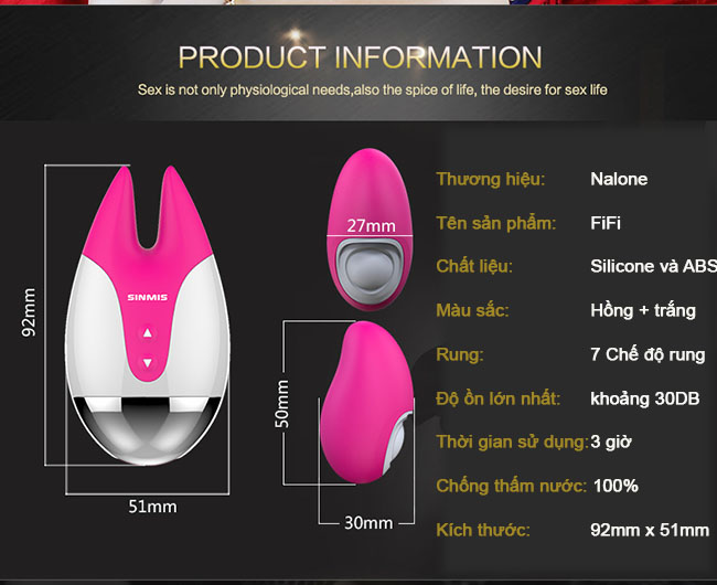 Mát xa nhũ hoa kèm trứng rung Nalone Fifi 2 silicon ABS 7 chế độ rung chống nước