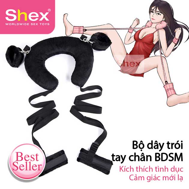Bộ trói cổ tay chân đệm bông mềm mại tăng cảm giác