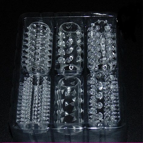 Bộ 6 bao cao su đôn dên khúc giữa silicon mềm tăng kích thước kéo dài 