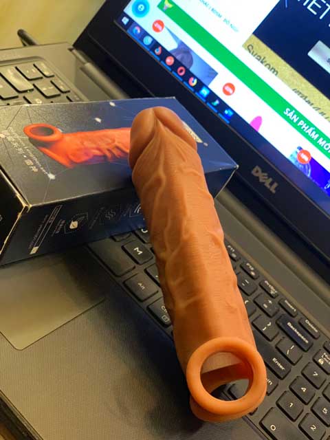 Brown Skin Penis Extender Ribbed Silicone Delay 13.8x3.7cm