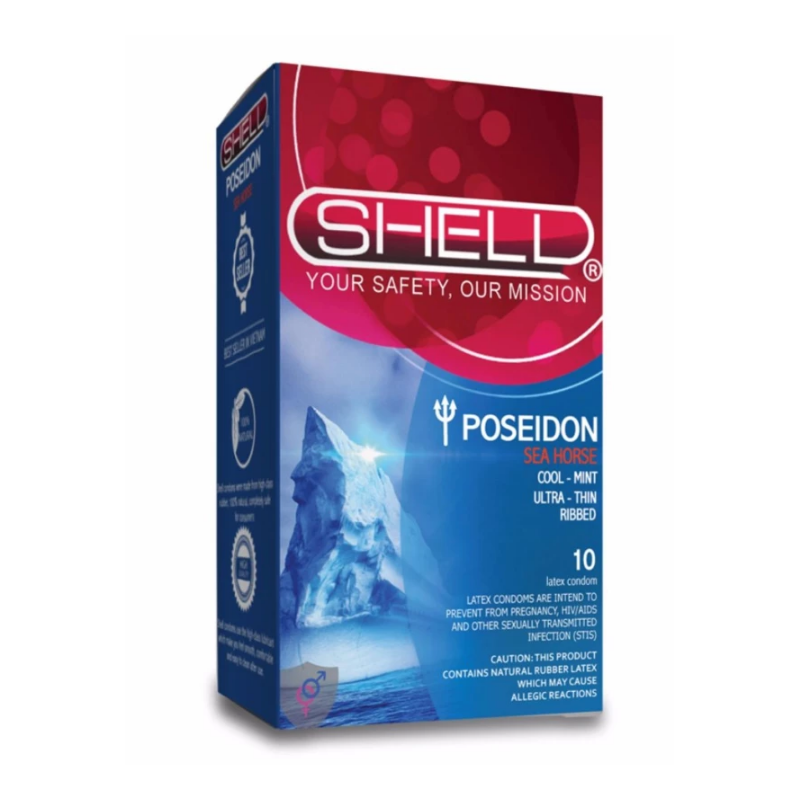 Bao cao su Shell Poseidon 10s siêu mỏng gân gai hương bạc hà quyến rũ 