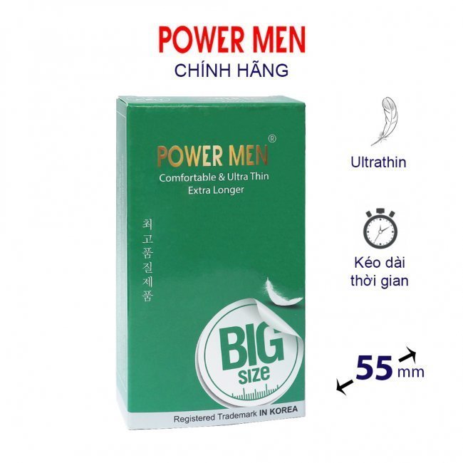 Bao cao su POWER MEN siêu mỏng size lớn 55mm hộp 12 cái 